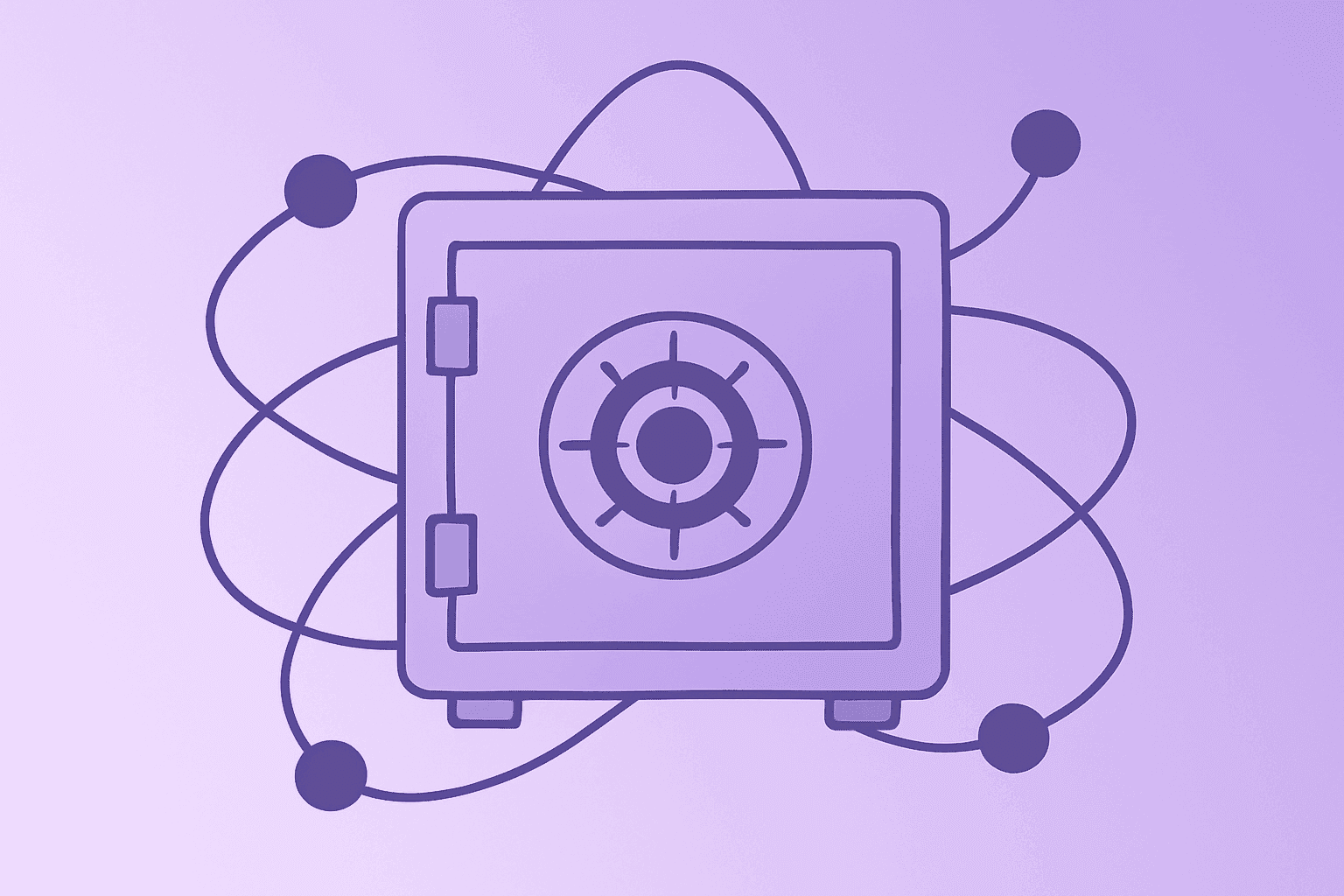 Flat filled vector of a fractured online marketplace vault symbolizing the eBay GameStop takeover, subtle shadow lift.