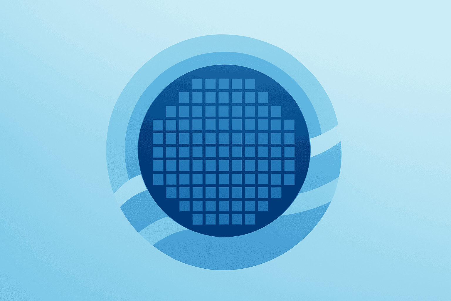 Flat vector of a quantum chip with expanding circuitry, symbolizing CHIPS quantum funding and equity stakes.
