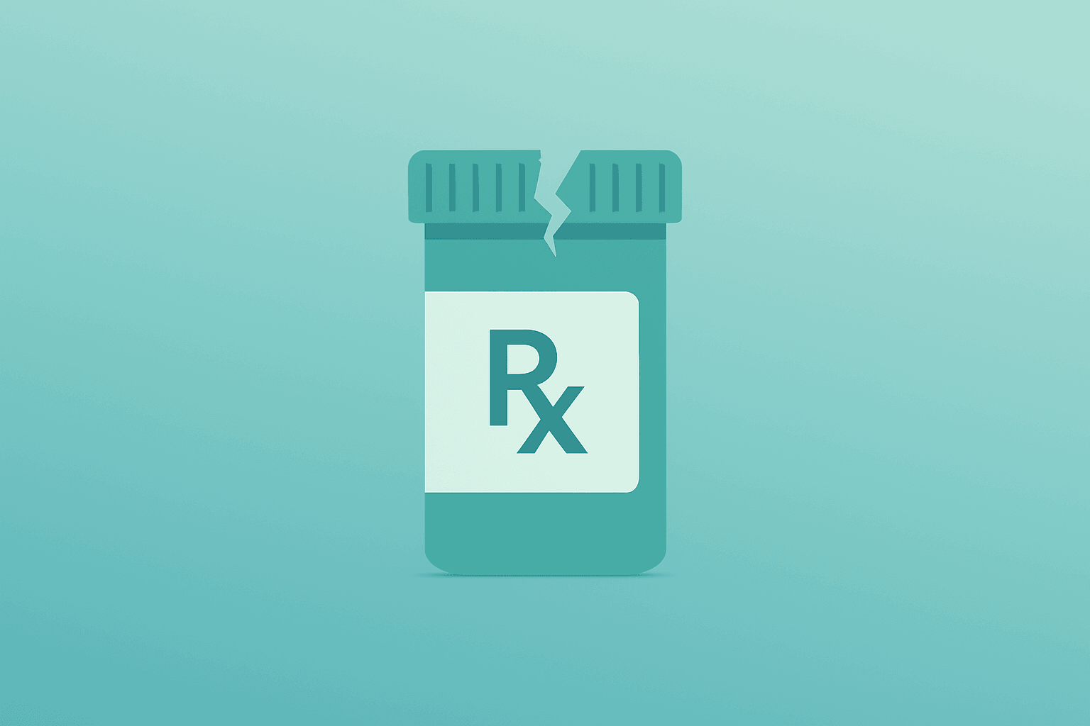 Flat vector of a fractured medicine bottle and capsule, evoking Hims & Hers Q1 2026 results and GLP-1 shift.