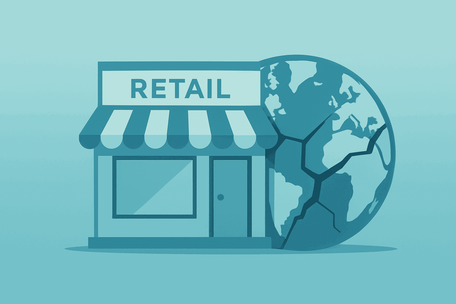 A flat vector retail storefront fused with a dimming globe, evoking Abercrombie Q1 earnings regional split and EMEA weakness.