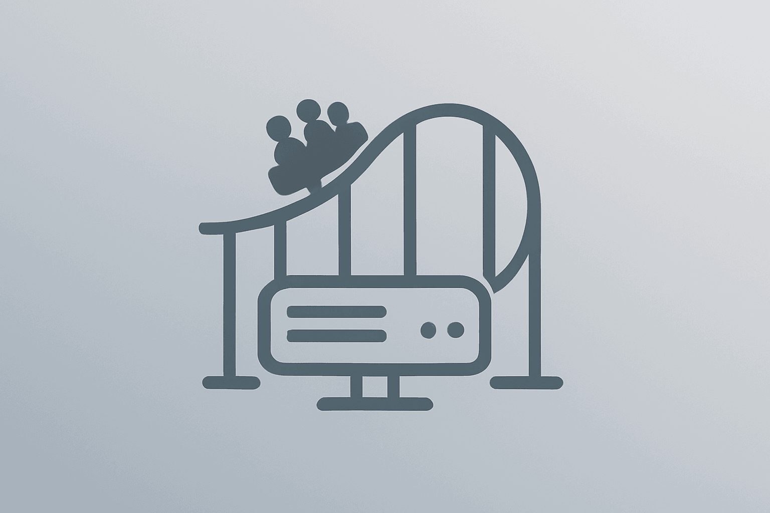 Flat filled vector of a server fused with a theme-park ride symbolizing Disney Q2 2026 earnings and tech-focused growth.