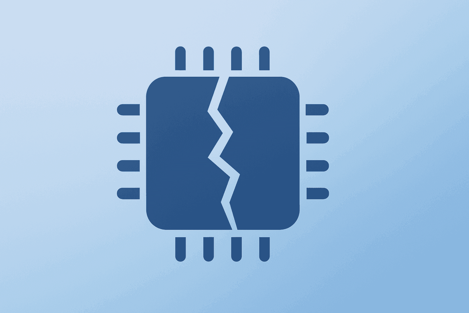 Flat-vector fractured server chip symbolizing Credo earnings beat and the post-earnings debate over margins, costs and concentrated customers.