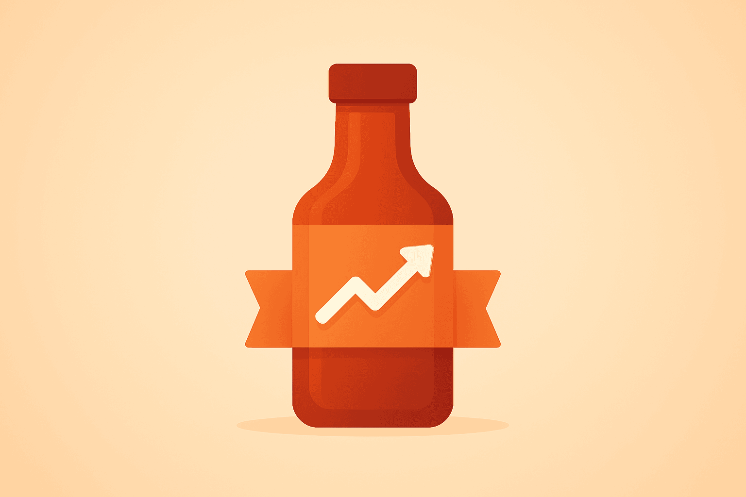 Flat vector cover of a sauce bottle with a dividend ribbon symbolizing Kraft Heinz earnings and turnaround focus.