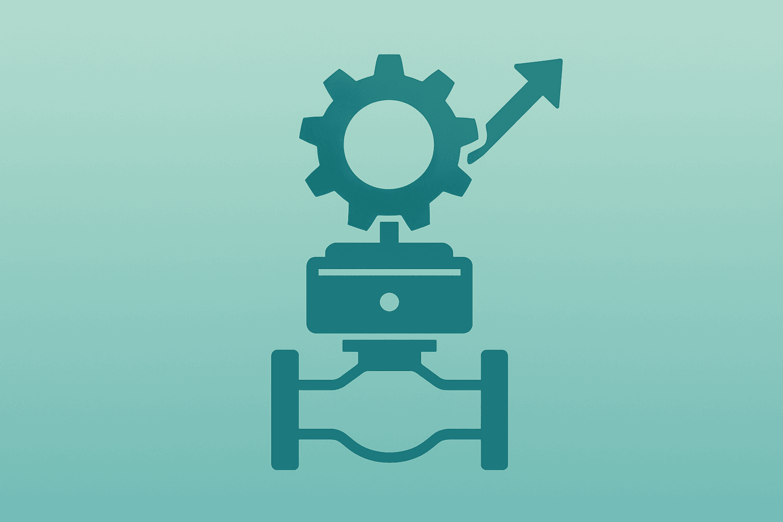 Flat filled vector of a valve actuator fused with a rising gear to symbolize the ABB Rotork takeover and sector rally.