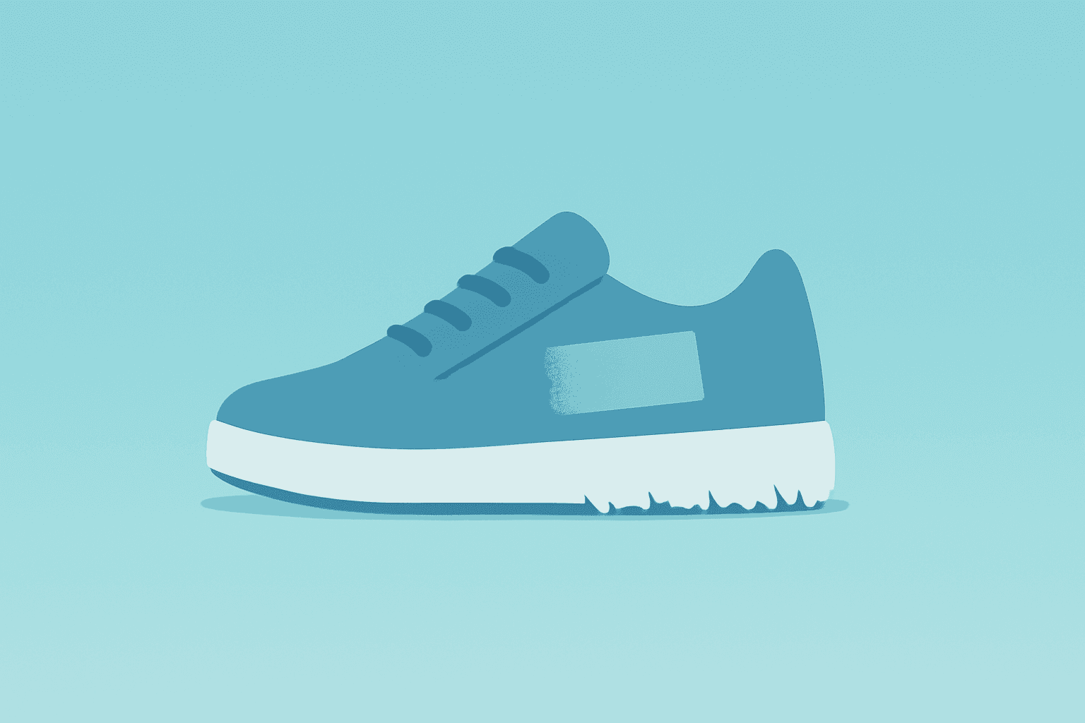 Flat vector of a single sneaker with a frayed sole and fading label to symbolize the Allbirds sale and valuation collapse.