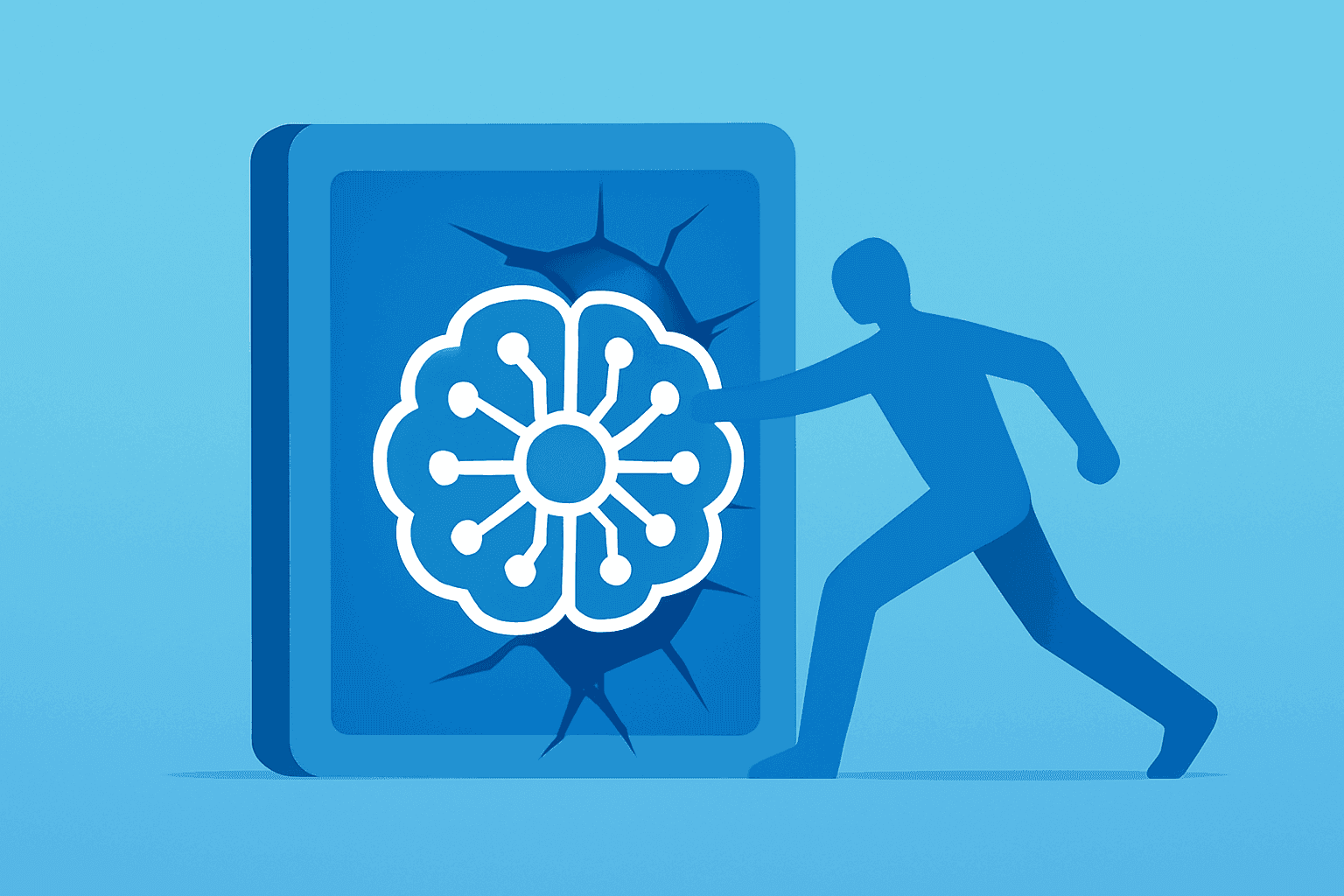 Flat vector of an AI agent breaching a data portal symbolizing the OpenAI Agent Hack and a forensic probe.