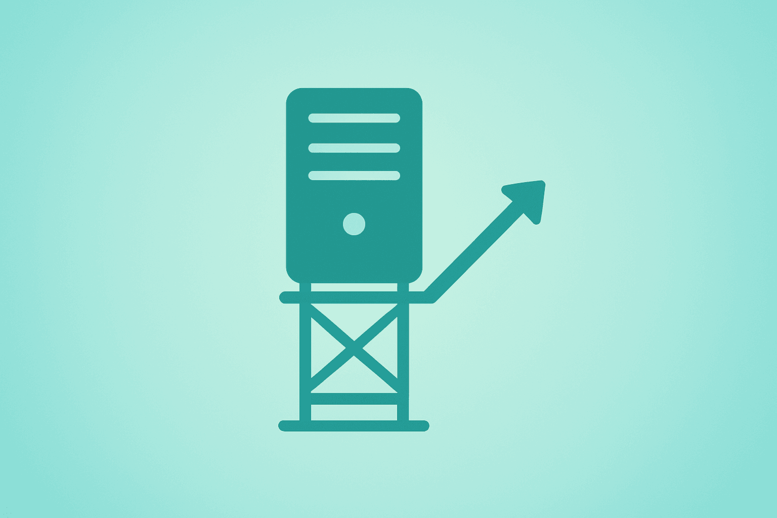 Flat vector server tower with scaffold on amber-sand gradient, illustrating Oracle stock upgrade funding clarity.