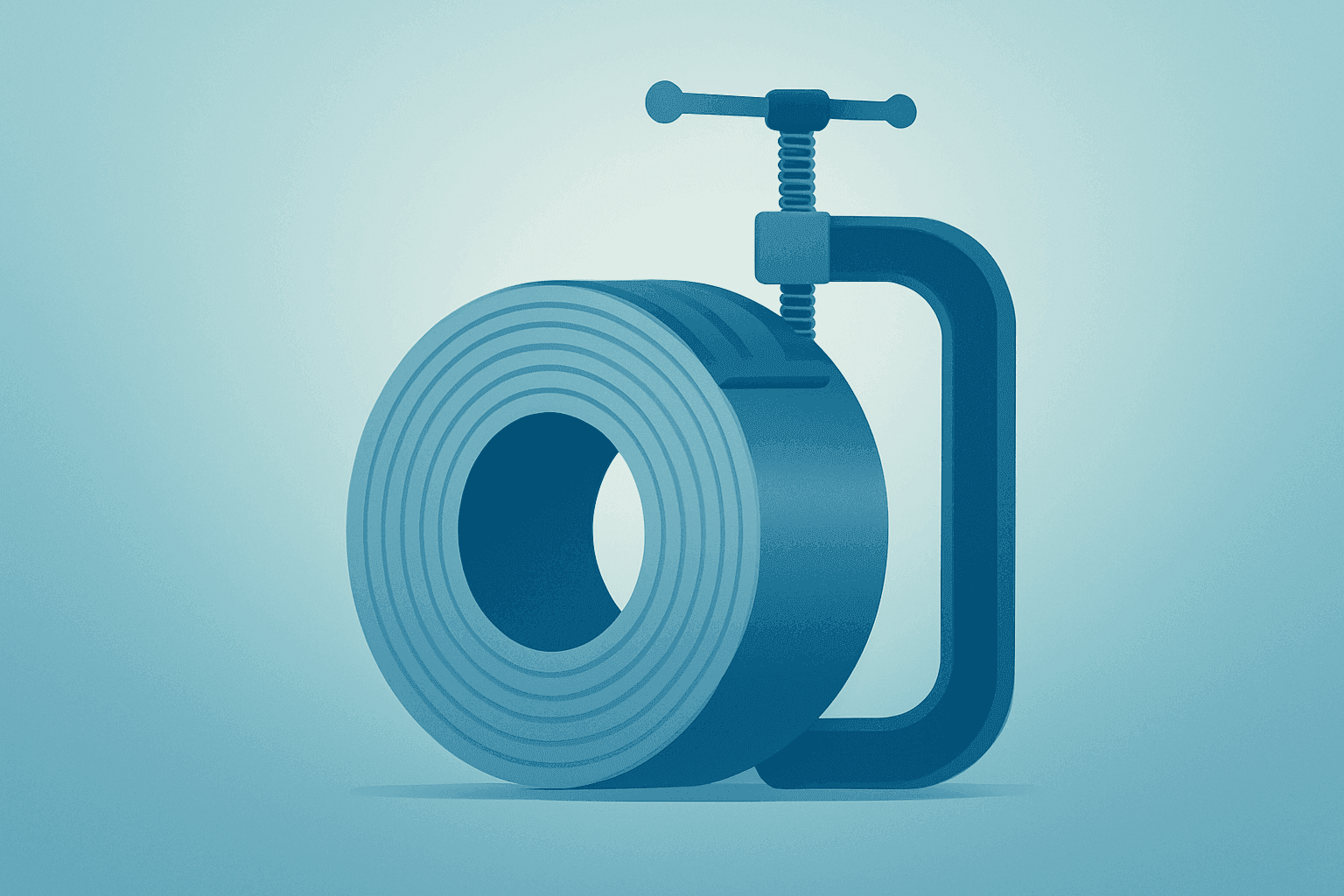 Flat vector of a steel coil tightened by a clamp illustrating U.S.-Canada tariffs and cross-border supply risk.