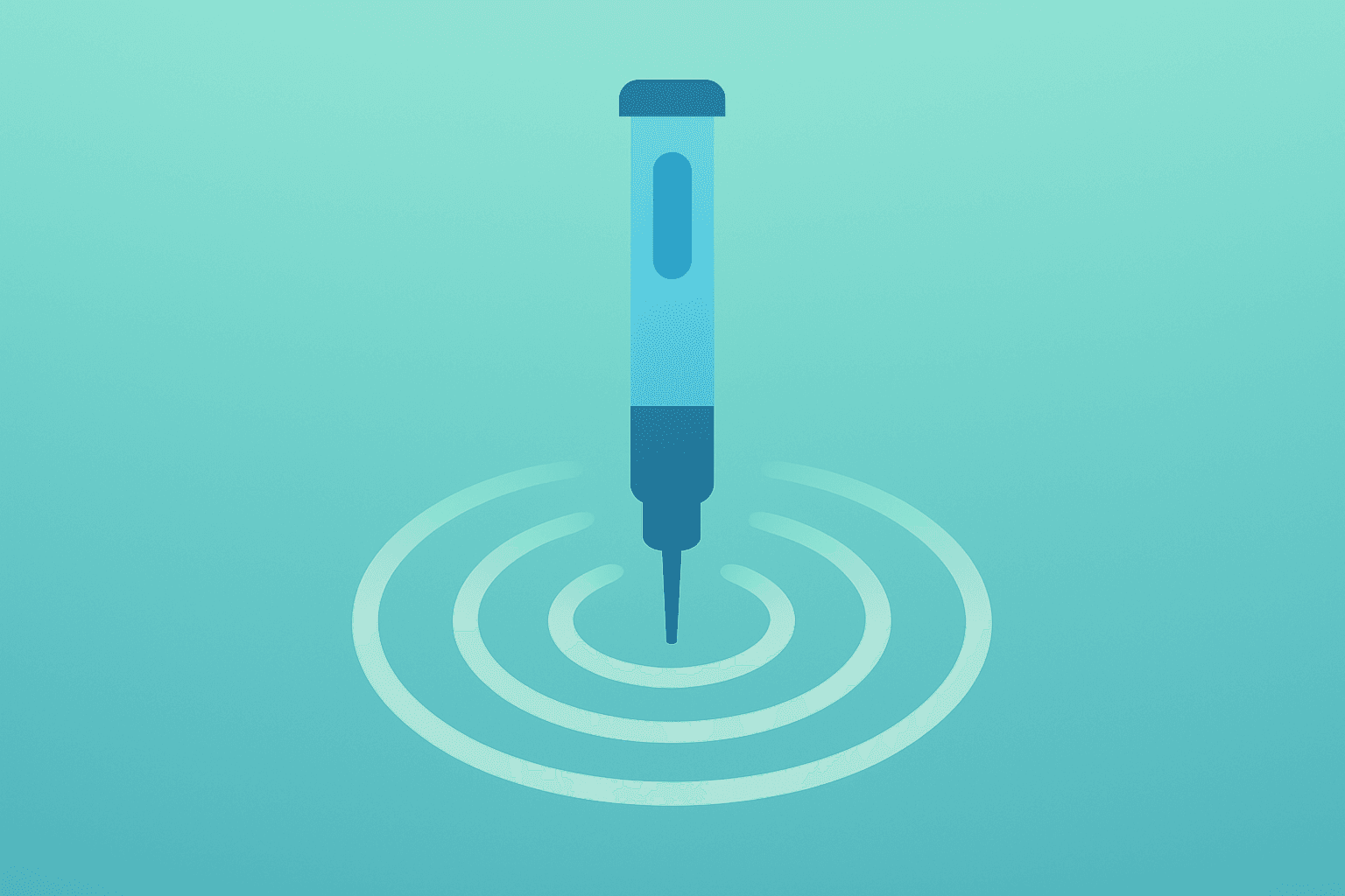 Flat vector injection pen shedding rings representing Retatrutide results and therapeutic weight loss and pain relief.