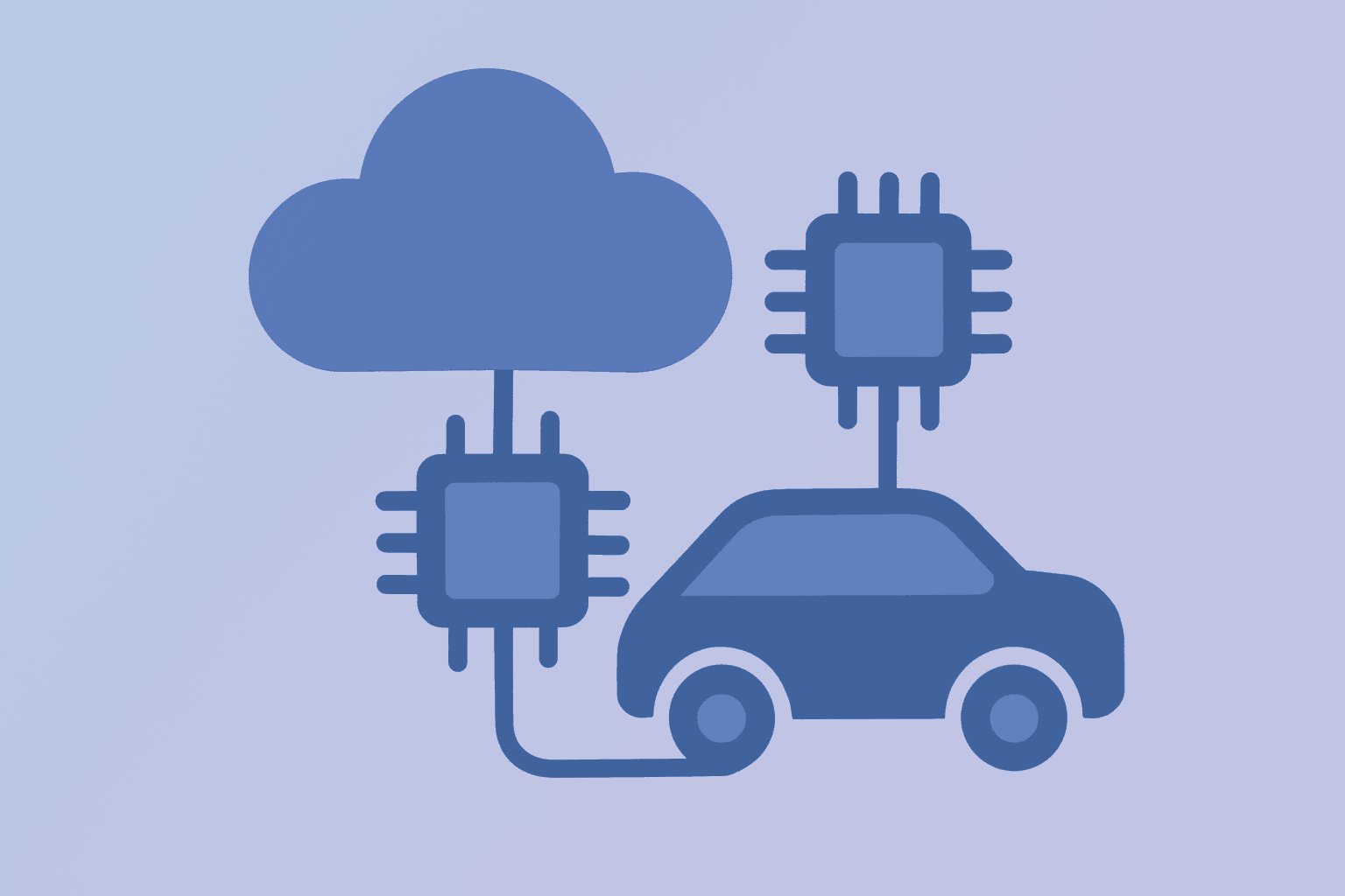 Flat vector of clustered chips linking cloud and automotive to show Qualcomm earnings focus on data center and auto revenue.