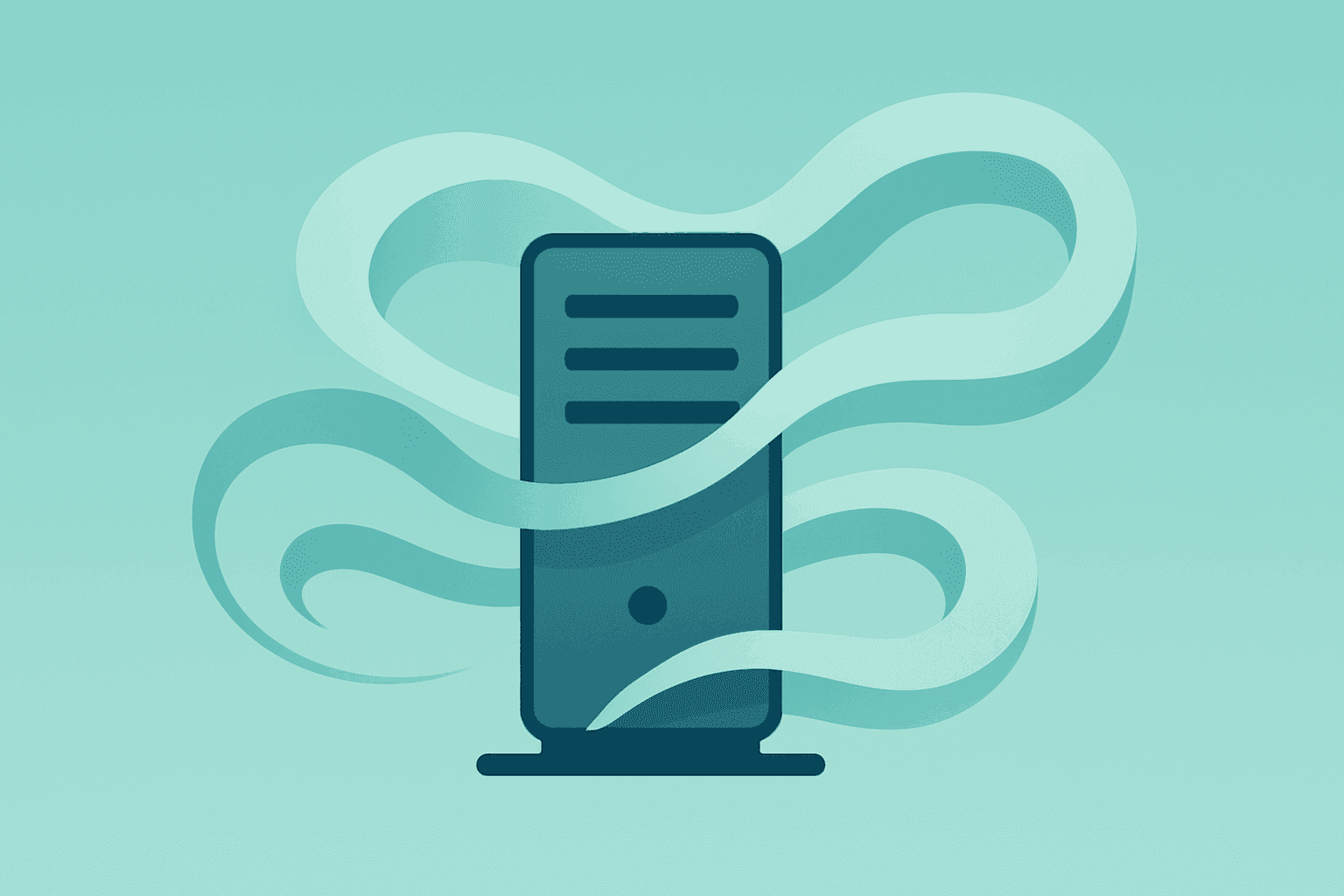 Flat vector of an enterprise server with layered AI modules representing IBM Q1 2026 earnings strength and guidance caution.