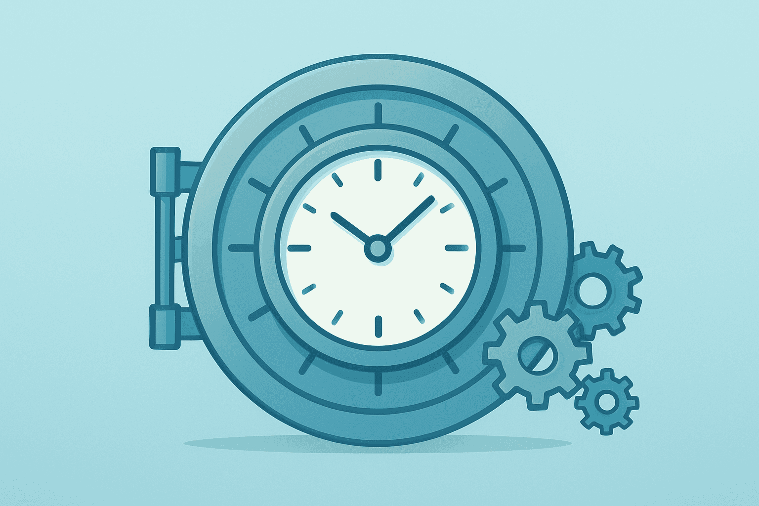 Flat vector of a bank vault merged with a clock with loosened gears, symbolizing Fed October rate hike timing flexibility.
