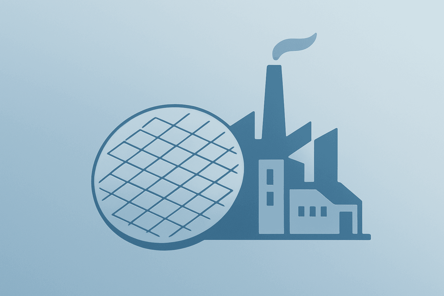 Flat-vector chip growing into factory cluster representing the U.S.-Taiwan chip deal and onshoring semiconductors.