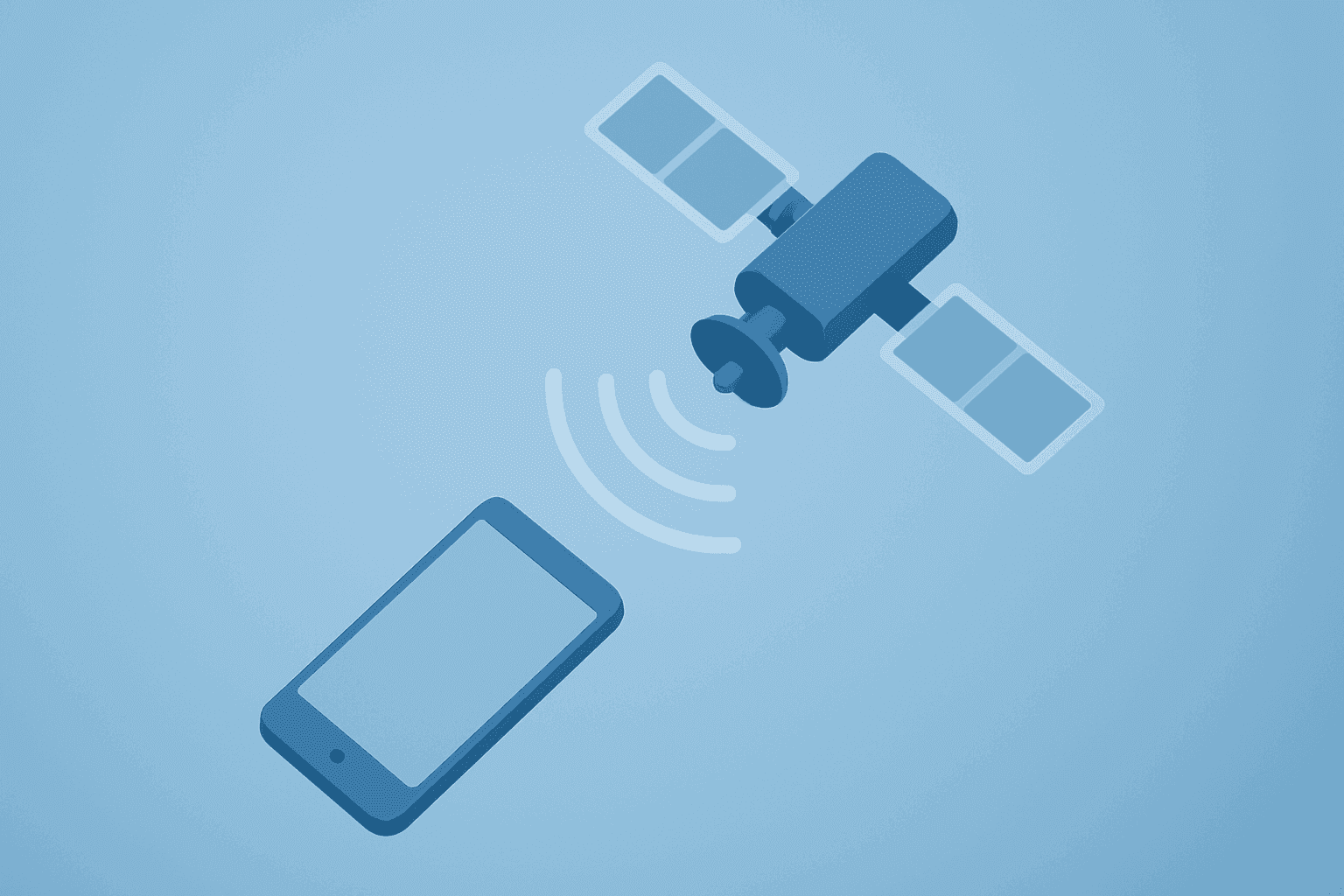 Flat-vector satellite icon for AST SpaceMobile launch with single stylized satellite and subtle shadow lift.
