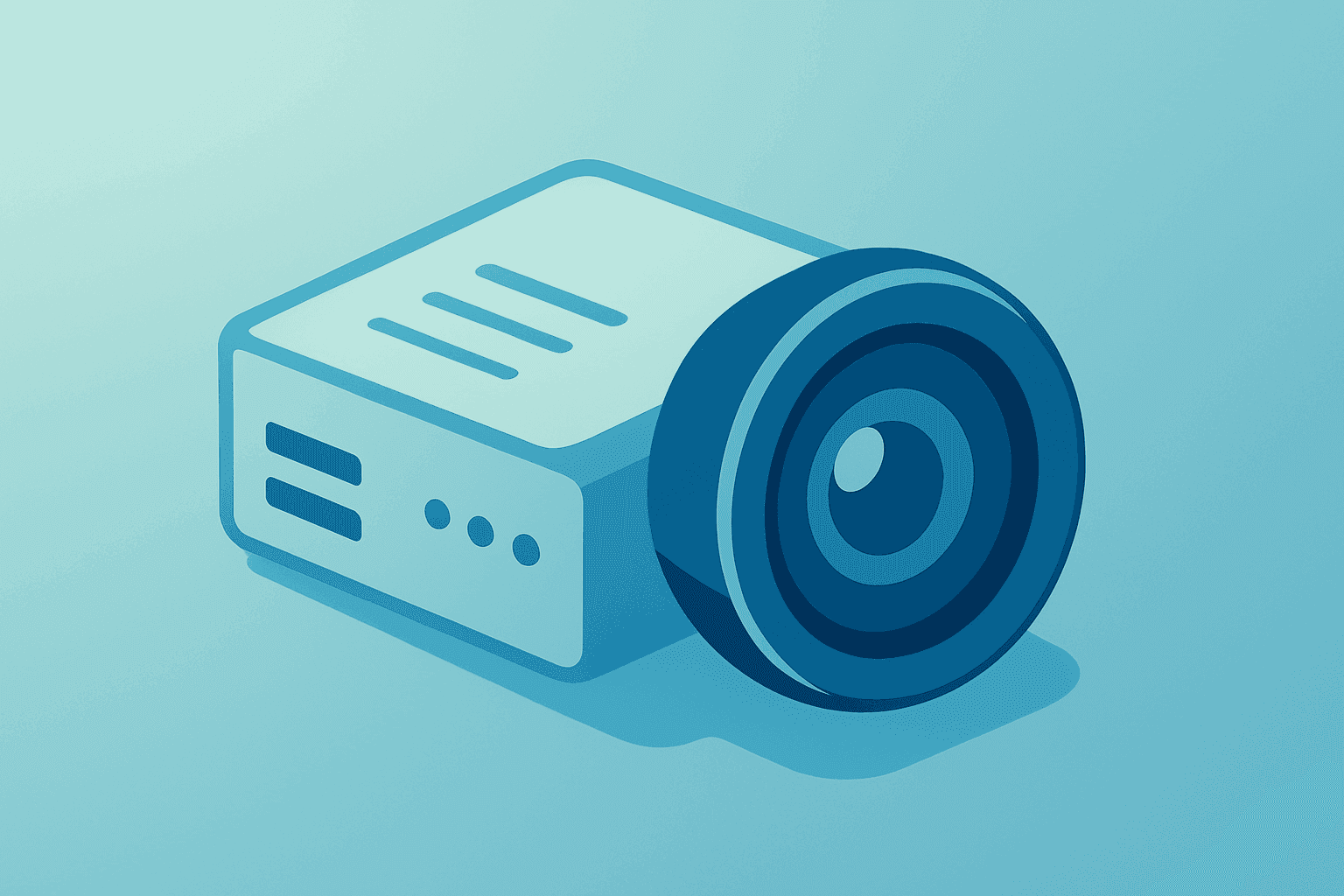 Flat vector of a compact server-module fused with a camera lens representing Meta Muse Spark's multimodal rollout across apps