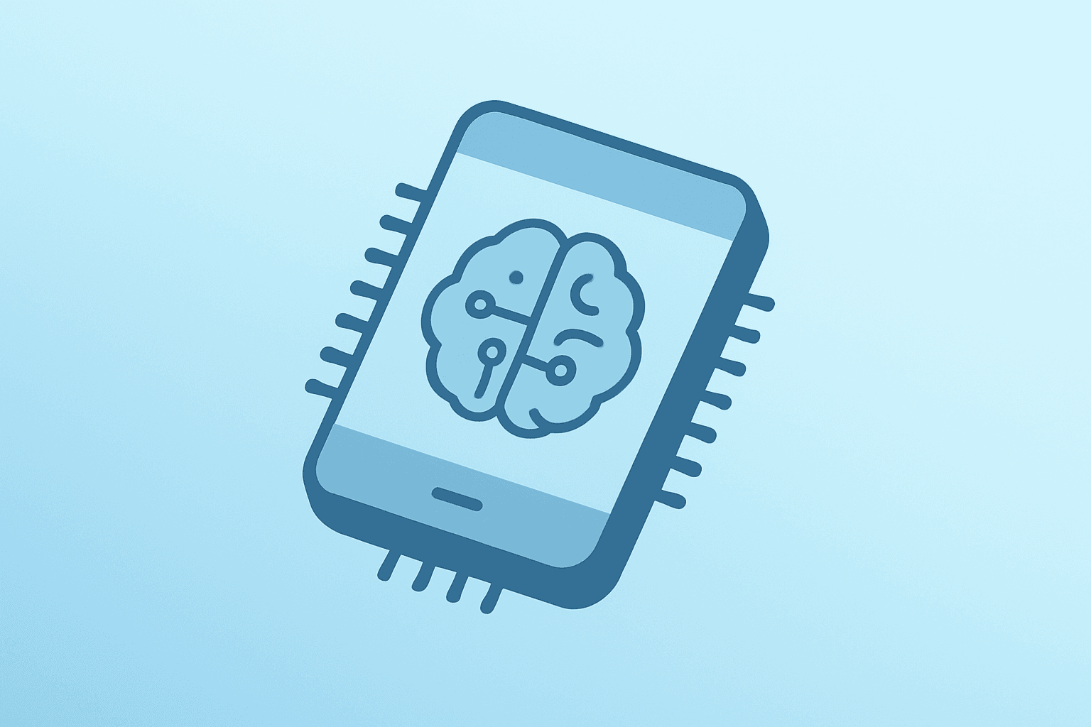 Flat vector of a smartphone core chip with a dimming neural module symbolizing Apple AI Strategy delays and testing snags.