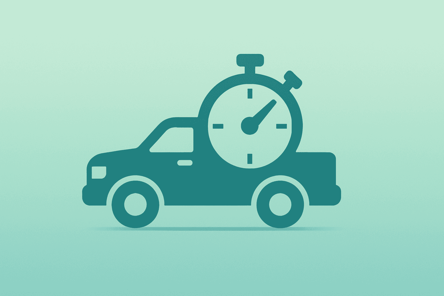 Flat filled vector of a stylized pickup fused with a compact timing dial to represent Tesla Cybertruck price testing demand.