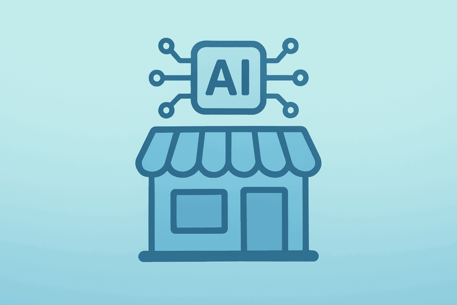 Flat-vector server fused with circuit symbolizing Meta Muse for Small Business connecting commerce and accounting tools