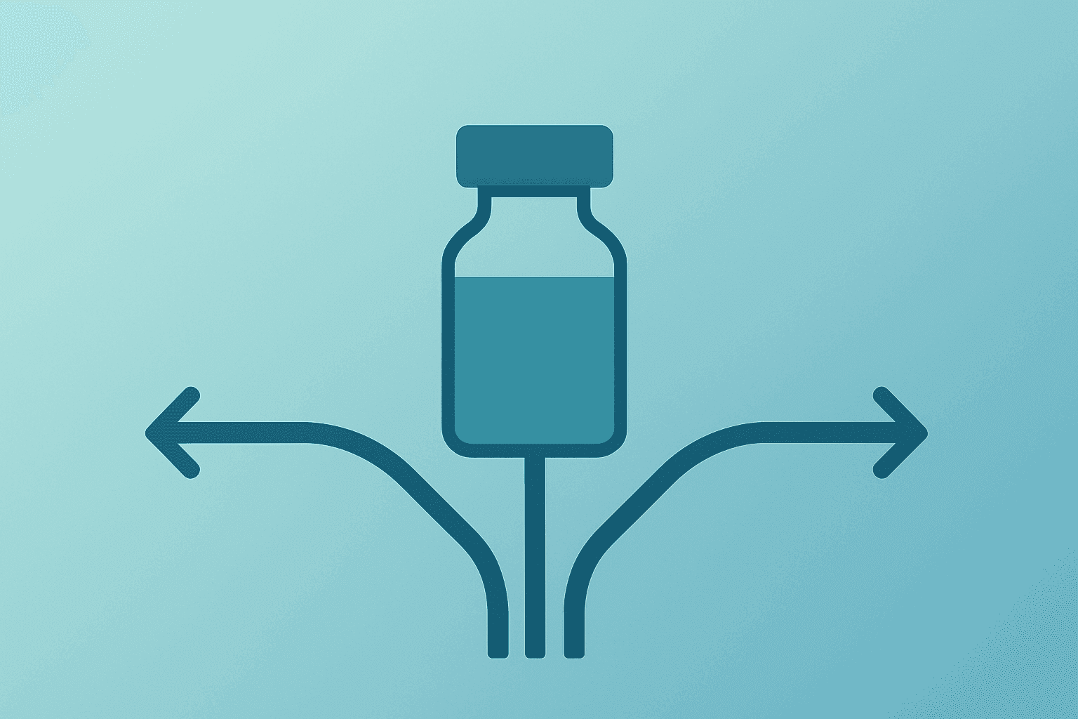 Flat-vector cover of a biotech vial fused with an expanding circuit symbolizing the Sanofi Regeneron alliance economics.