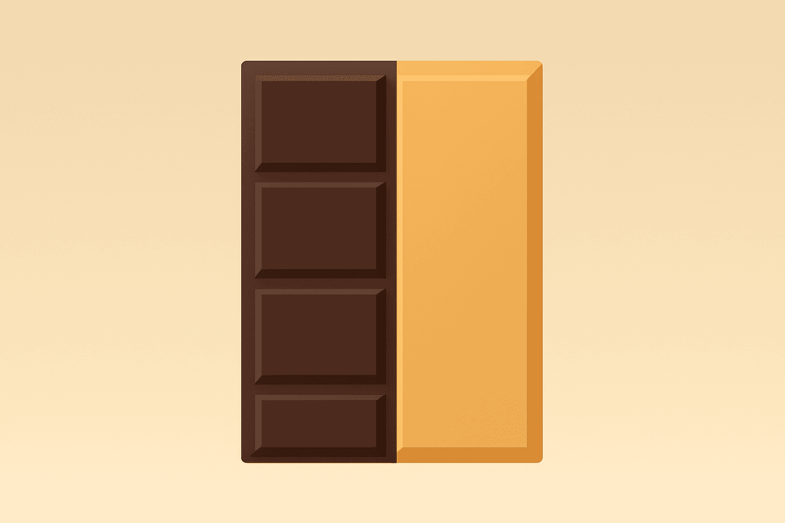 Flat filled vector of a half-dimmed chocolate bar symbolizing Hershey earnings amid cocoa inflation and tariff pressure.