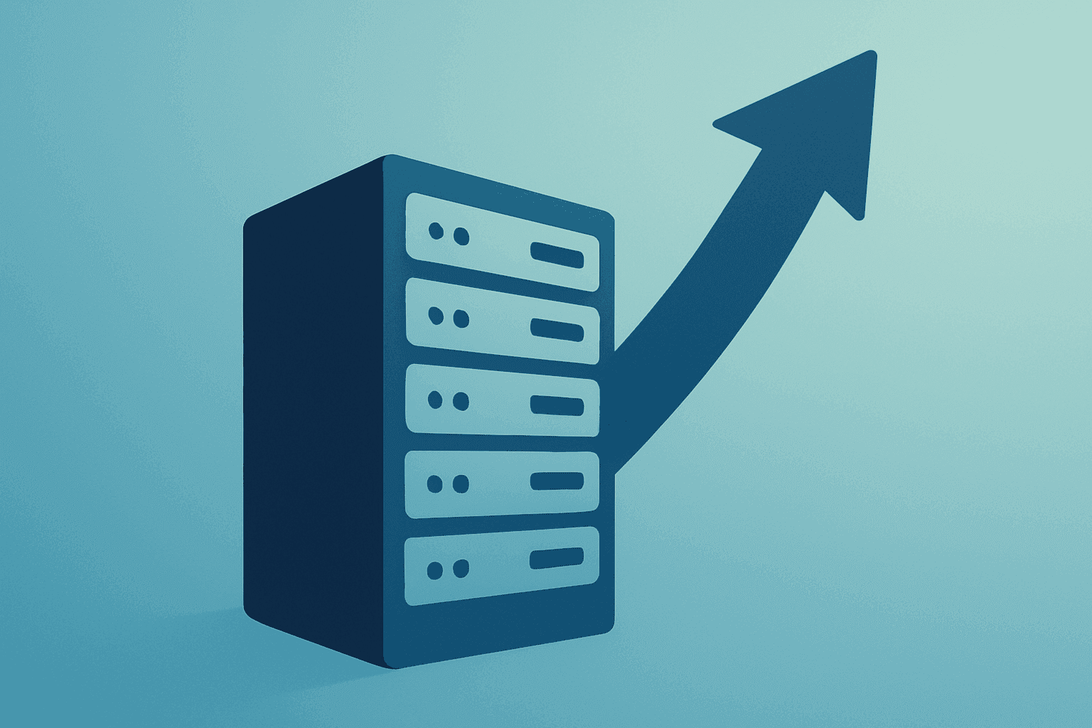Centered flat filled vector of a server stack swelling upward to suggest Anthropic IPO momentum and value.