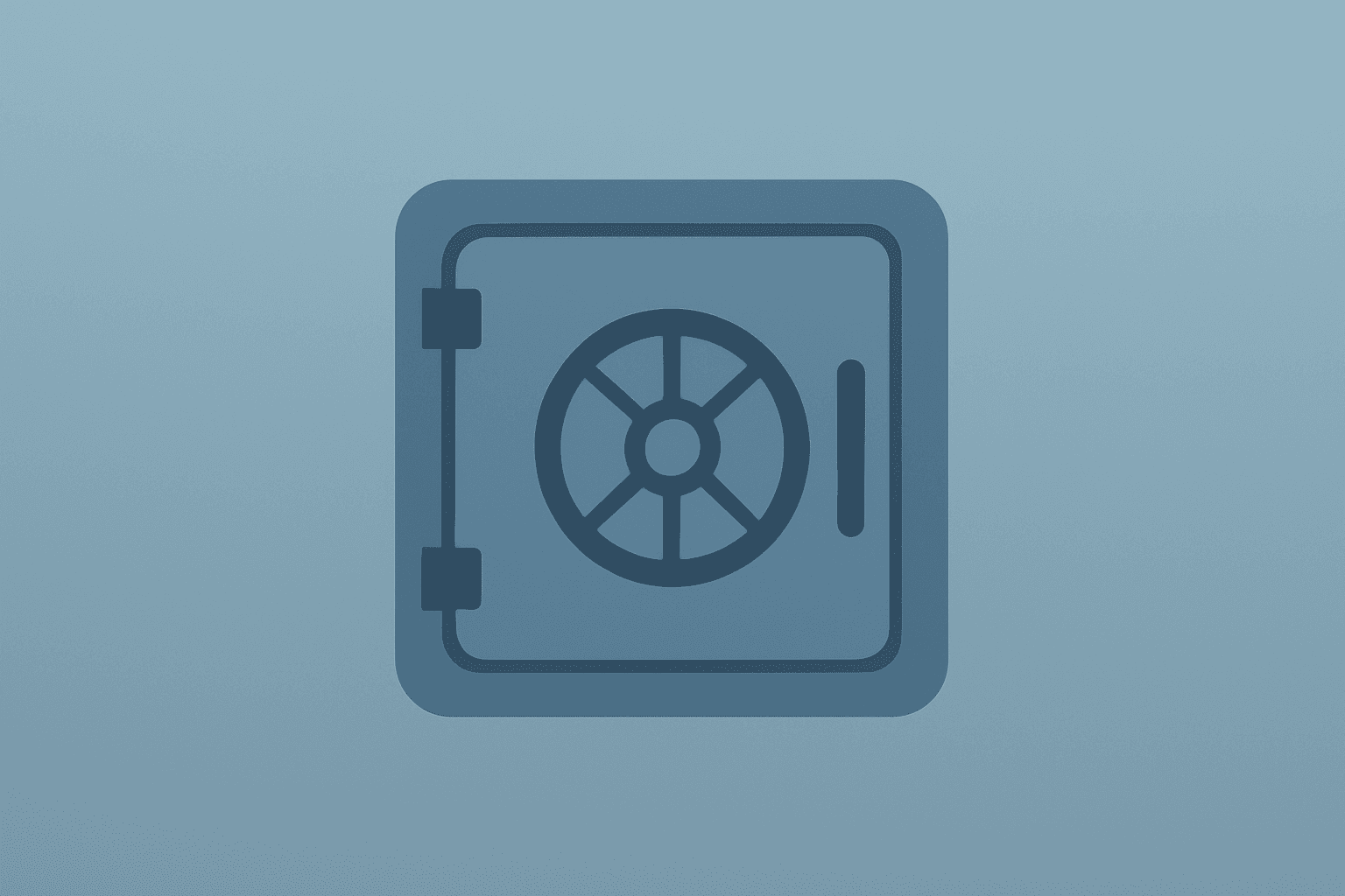 Flat vector vault under dimming light representing the Fed decision and muted markets with a smooth graphite-frost gradient.