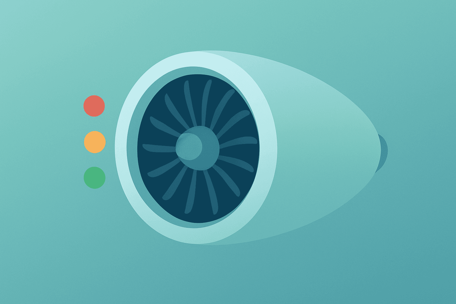 Flat vector of a jet engine with dimming lights symbolizing Delta Air Lines shutdown impact and booking recovery.