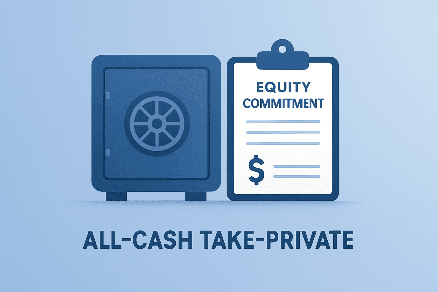 Flat vector of a corporate vault merging with a lock to represent the Accelerant take-private deal and regulatory timing.