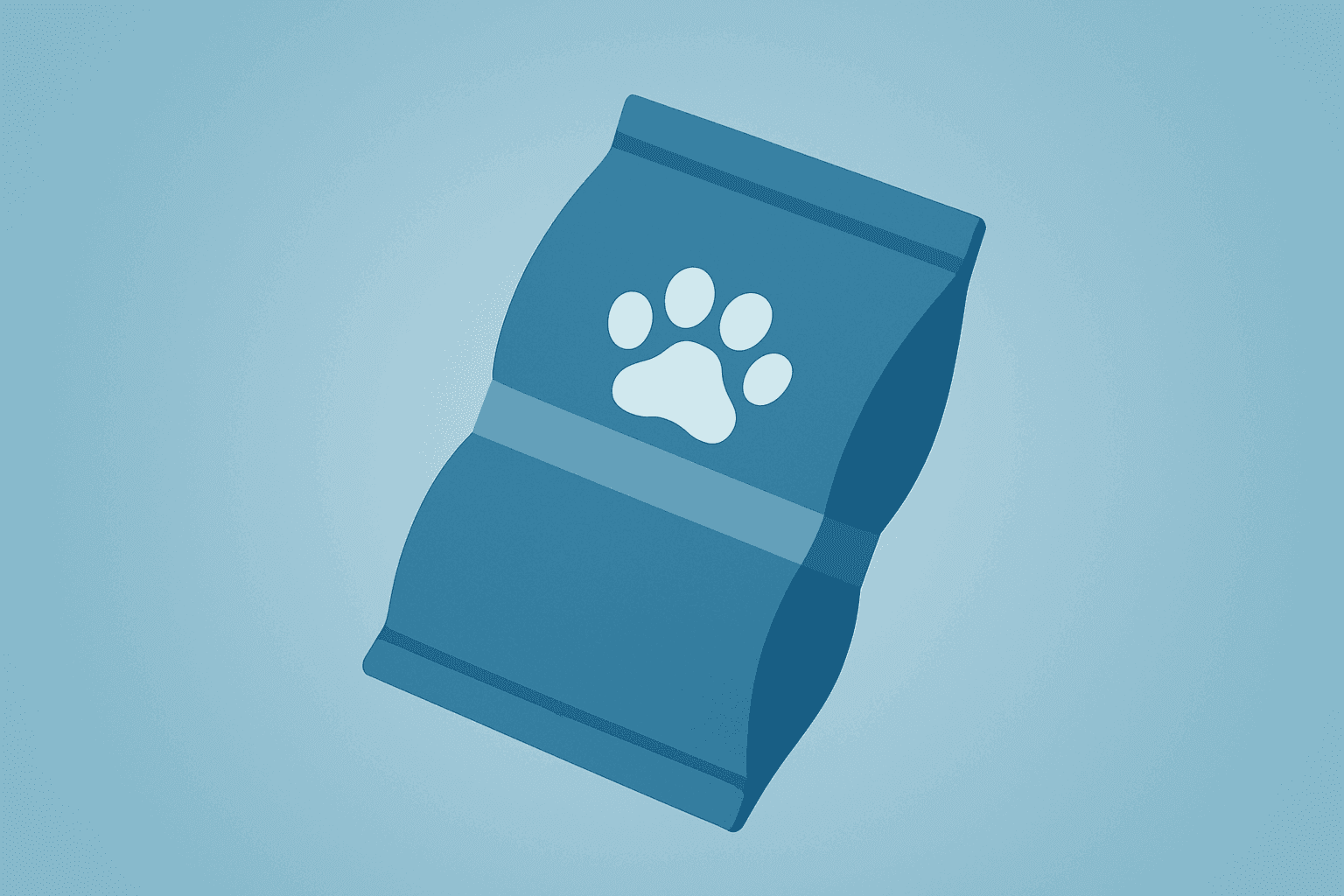 Flat filled vector of a pet-food sack with a tightened band, symbolizing Chewy Q1 2026 results and guidance shift