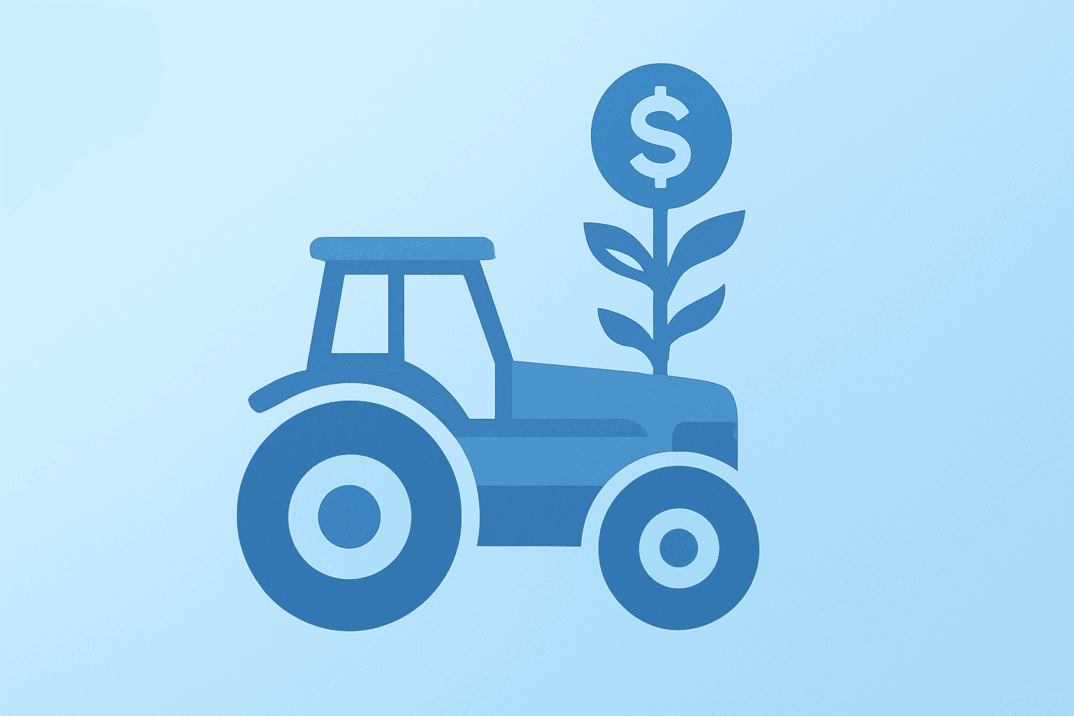Flat filled vector of a farm tractor with an unfolding cash-flow bloom symbolizing Deere Q3 earnings beat and raised guidance.