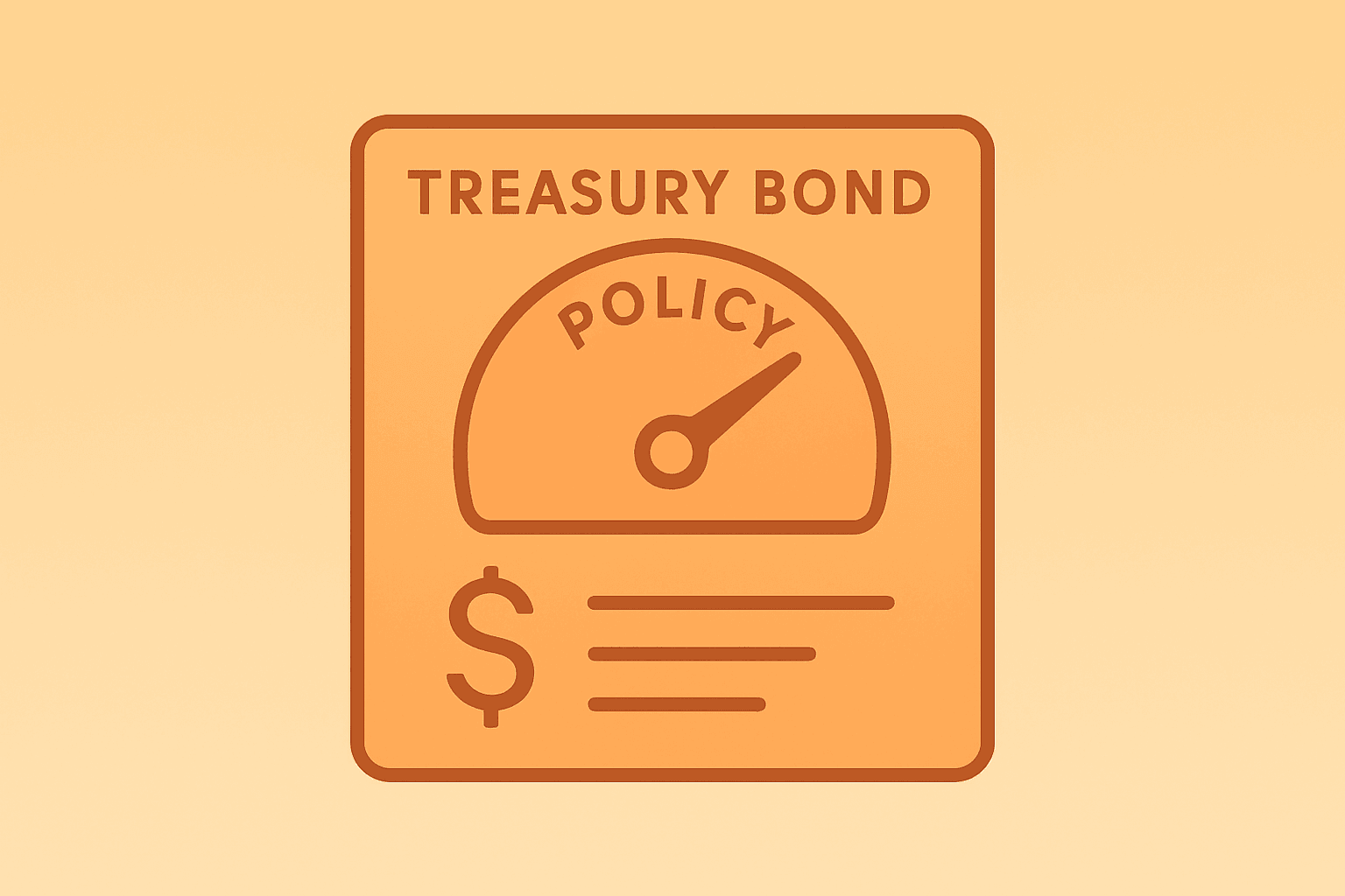 Flat filled vector of a treasury bond fused with a policy dial, symbolizing bond yields surge and hawkish Fed risk.
