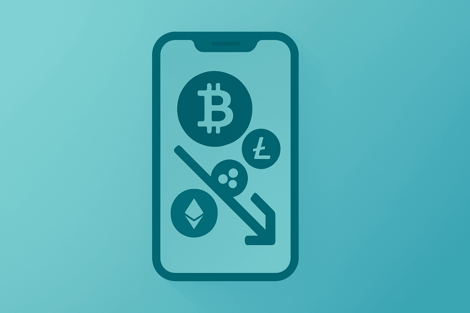 Flat-vector mobile trading phone with dimming crypto cluster symbolizing Robinhood stock exposure to crypto selloffs