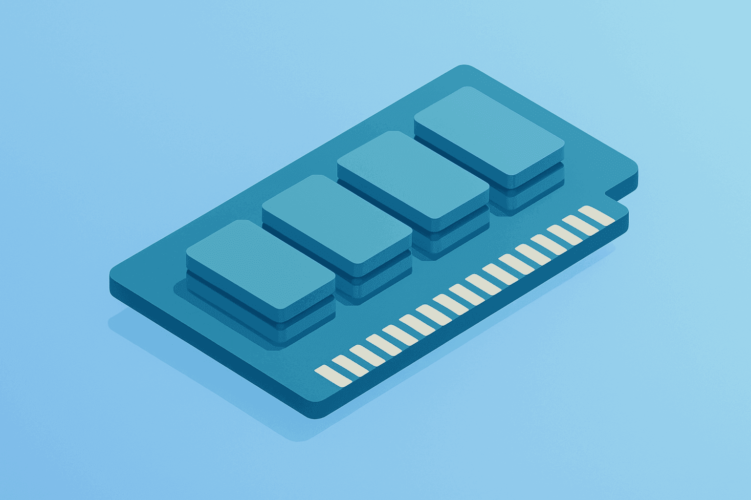Flat vector of a server memory module stacked with HBM chips, symbolizing Micron earnings testing AI memory demand.
