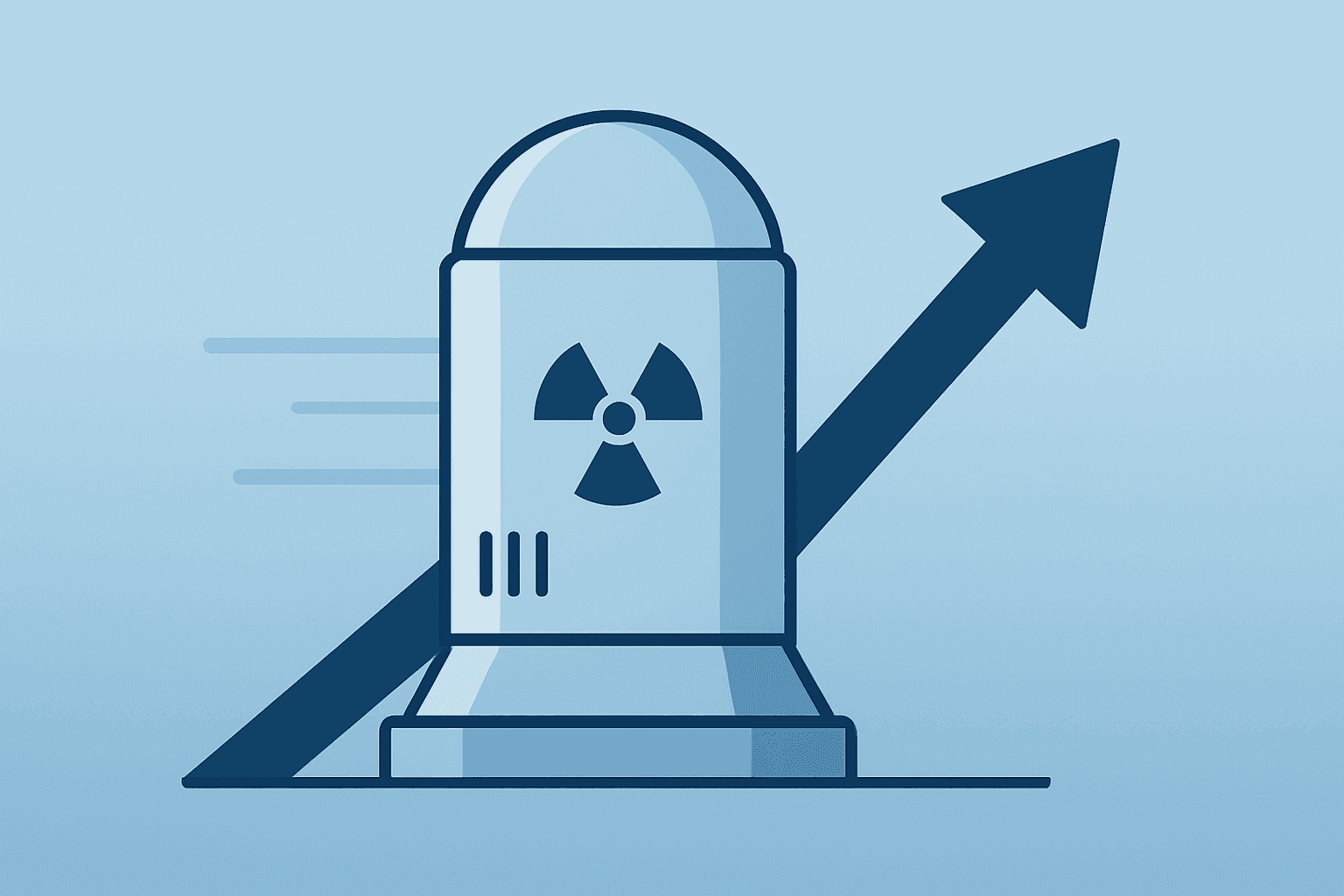 Flat vector of a modular reactor unit surging forward to symbolize the X-Energy IPO debut and heavy institutional demand.