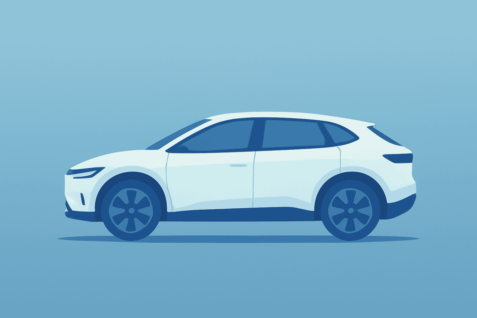 Flat vector of an electric crossover with a dimmed test harness symbolizing Tesla robotaxi testing and oversight concerns.
