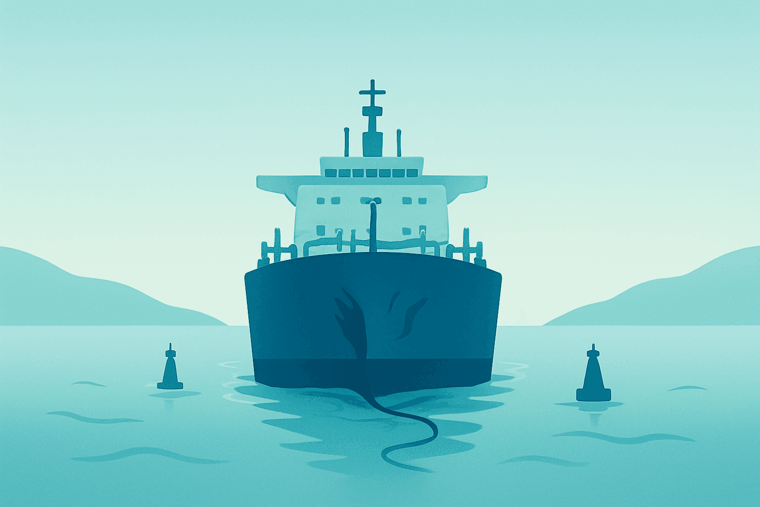 Flat vector cover showing a tanker symbolizing Brent hits $100 amid Bab el-Mandeb and Hormuz disruptions.
