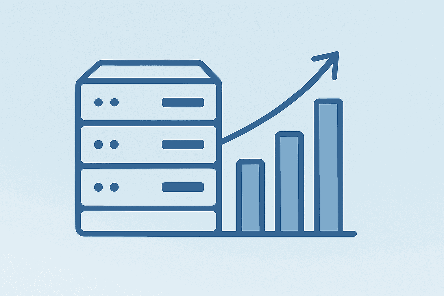 Flat vector server fused with a margin meter, symbolizing Workday earnings and AI subscription scale on light gradient.