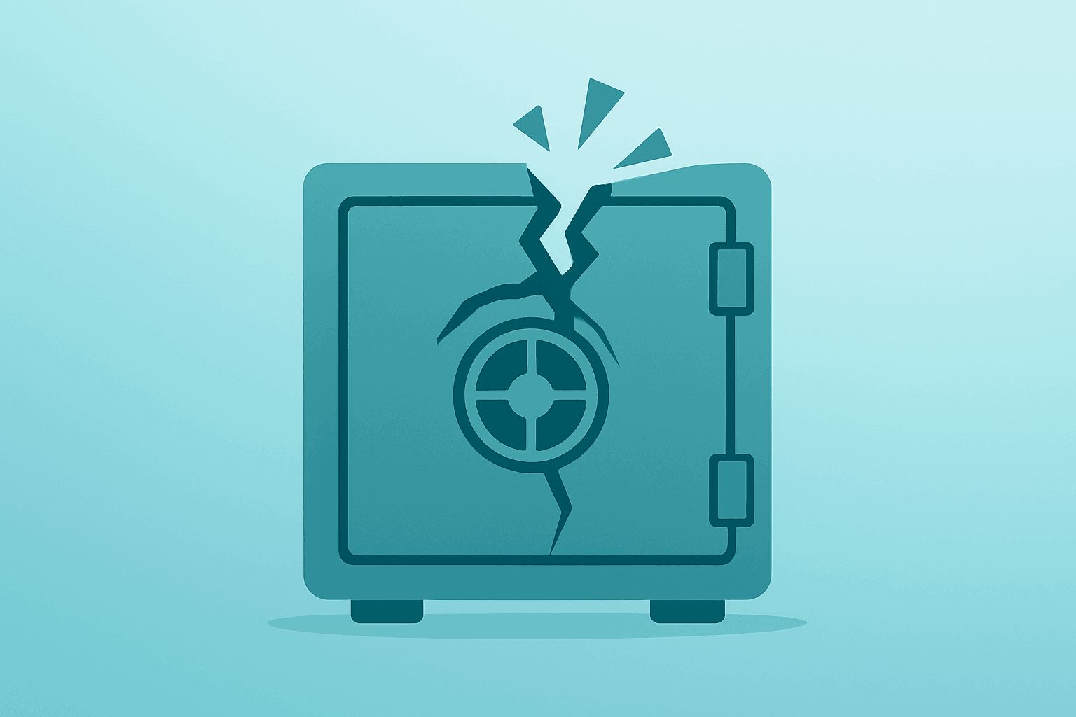 Centered flat filled vector of a studio vault with a fracture to symbolize Jeff Shell Resigns and legal disclosure risk.