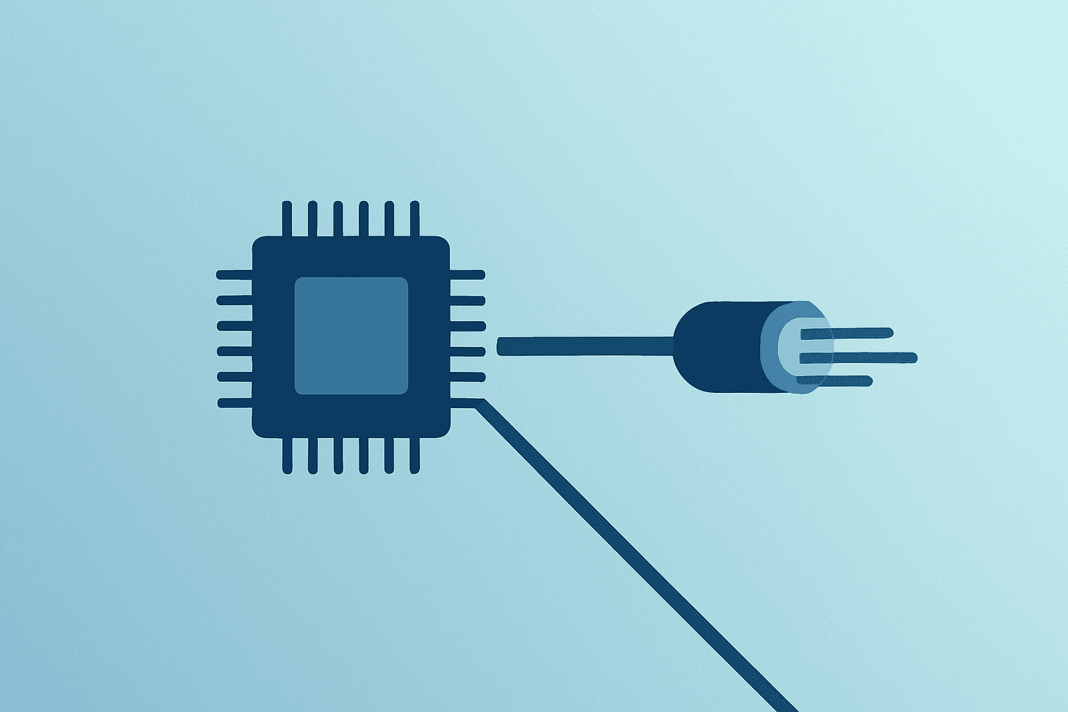 Flat vector of a server chip fusing into an expanding circuit, symbolizing NVIDIA investment in Marvell and rack-scale AI.