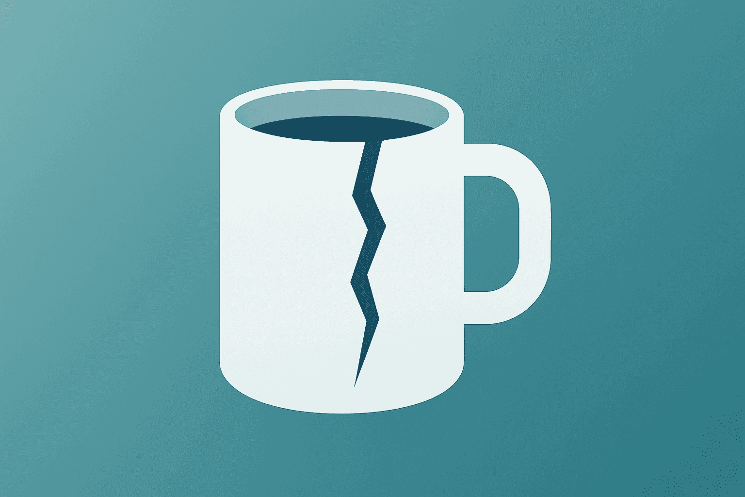 Flat centered vector of a coffee cup with a torn support panel to symbolize Starbucks layoffs and office consolidation.