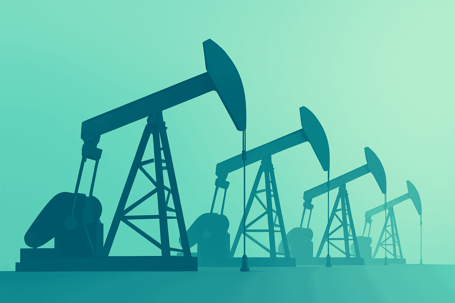 Flat vector pumpjack cluster expanding outward to symbolize Chevron Venezuela investment and long-term capital deployment.