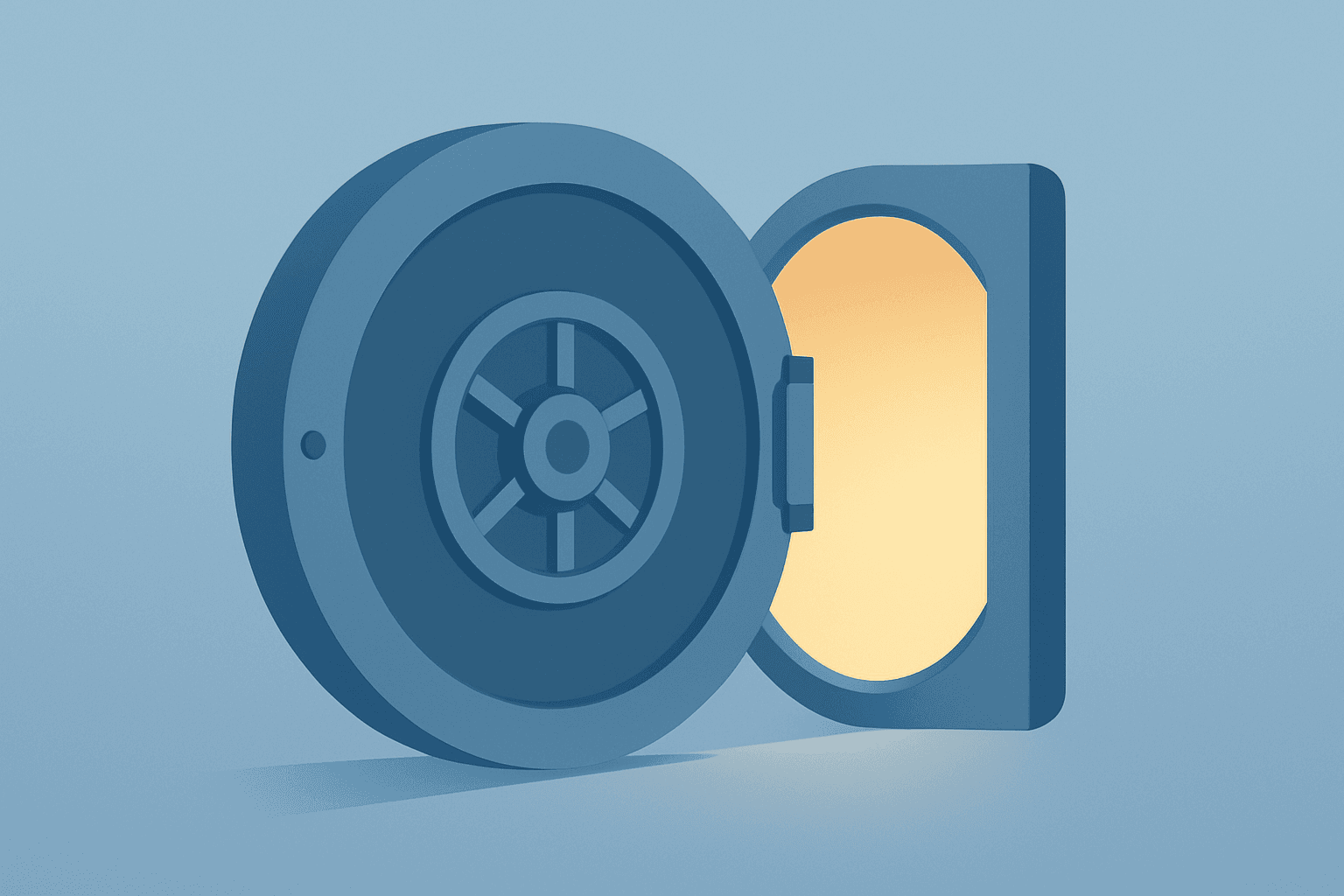 Flat vector of a bank vault easing open to warm light symbolizing US stocks rally and Fed rate-cut hopes.