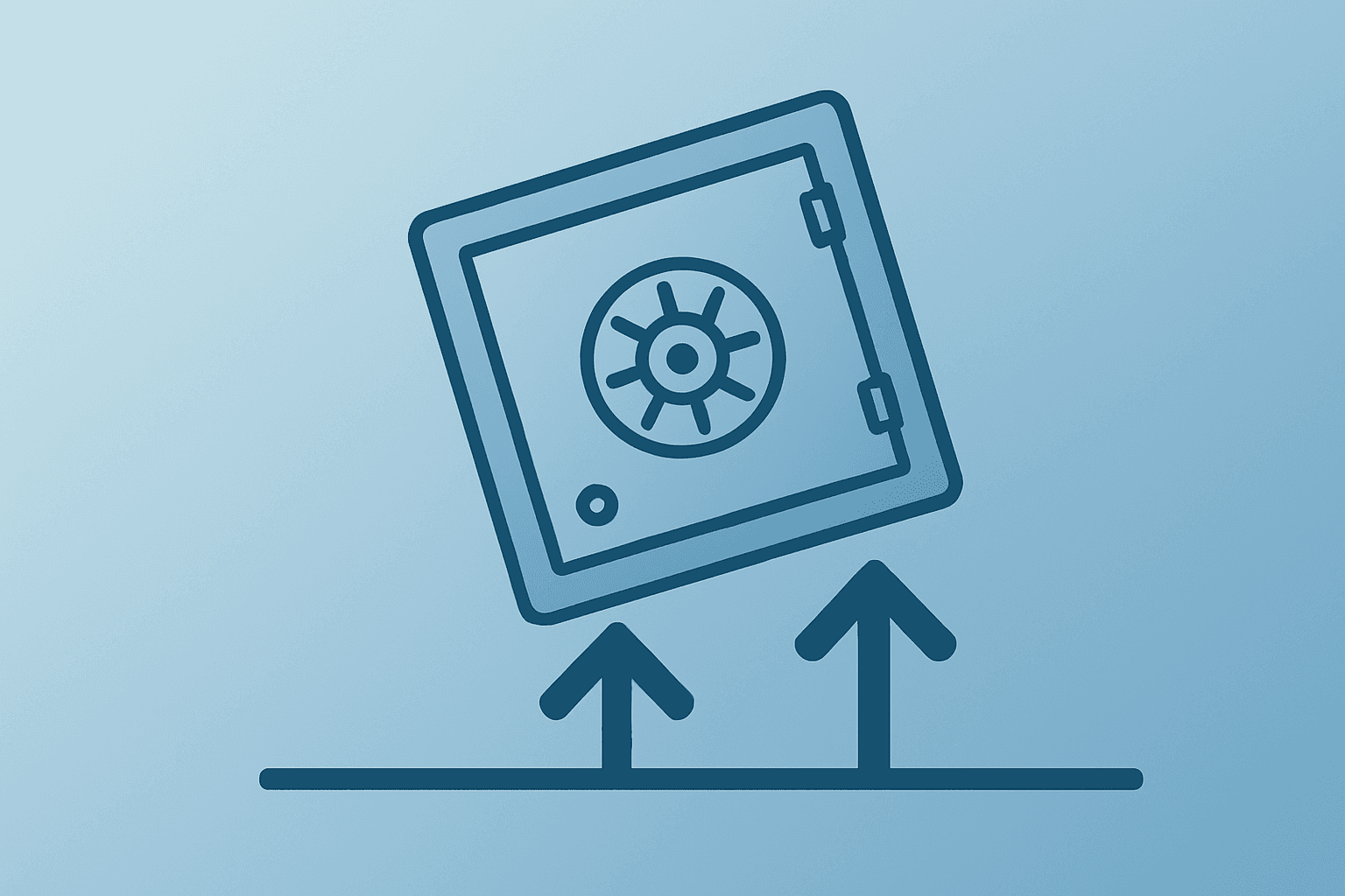 Minimal flat vector of a bank vault lifting above a threshold to symbolize UniCredit takeover bid Commerzbank exchange offer.