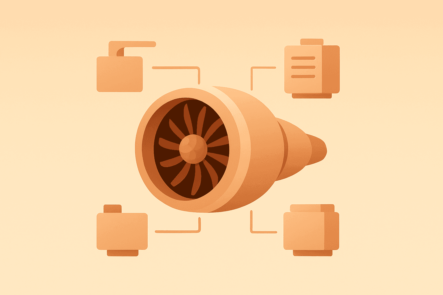 Flat-vector turbine icon signaling GE Aerospace Q4 earnings beat and stronger aftermarket-led cash flow.