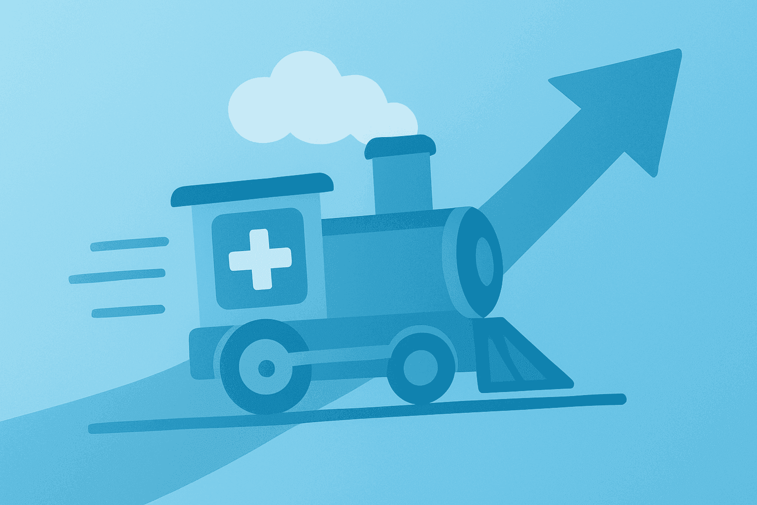 Flat vector depiction of a pharmacy fulfillment engine surging forward to symbolize Cigna Q2 earnings and a raised outlook.