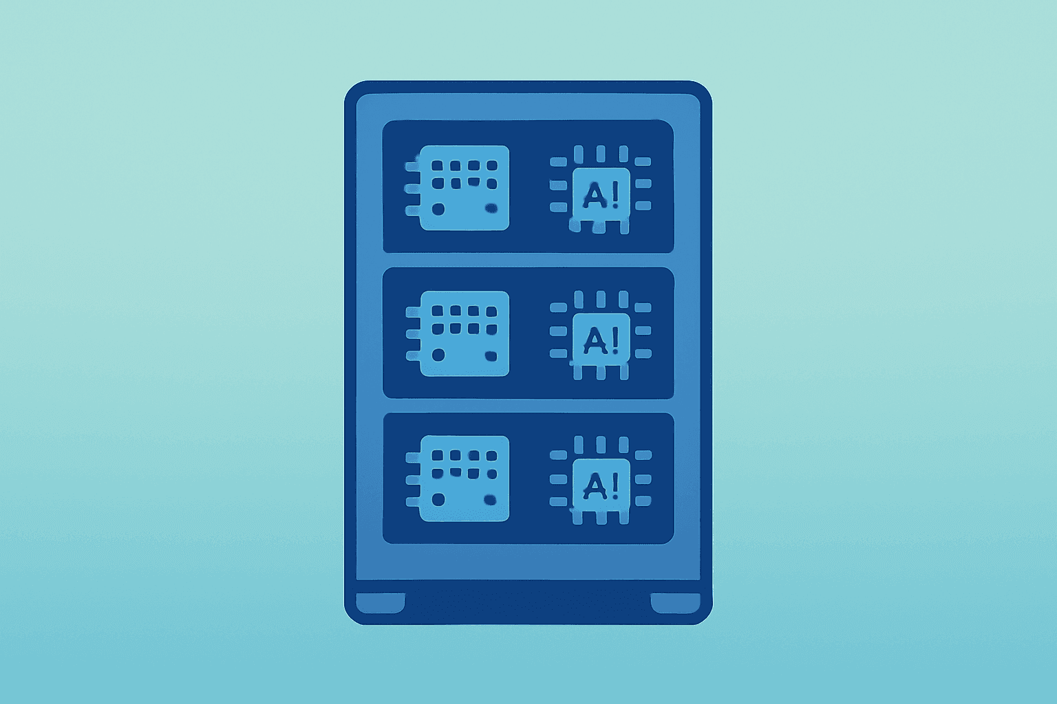Flat vector server chip icon representing Microsoft Maia 300 as a homegrown inference platform and efficiency boost.