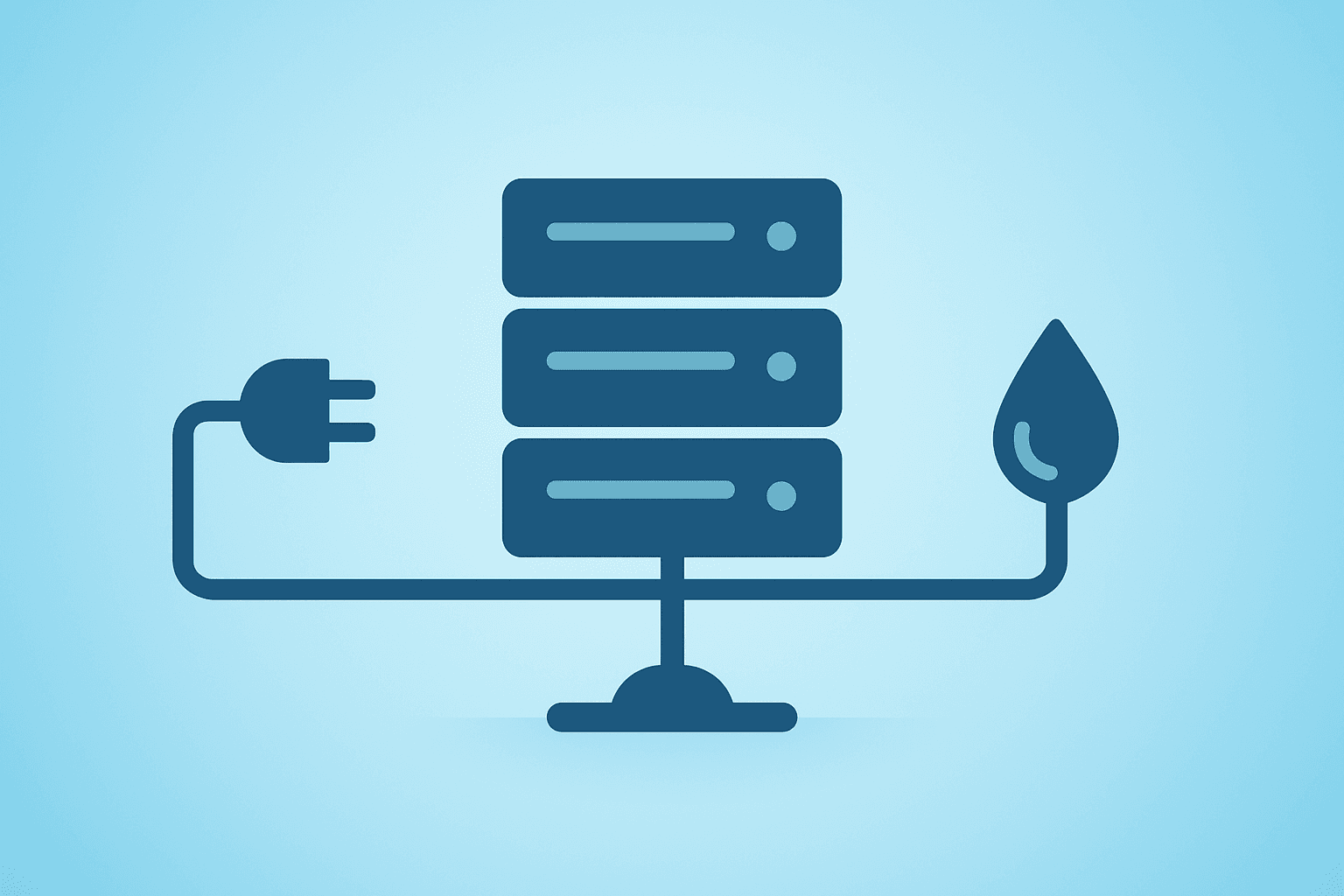 Flat vector of server cluster linked to utility lines and a water pipe, showing Amazon Louisiana data centers fund upgrades.