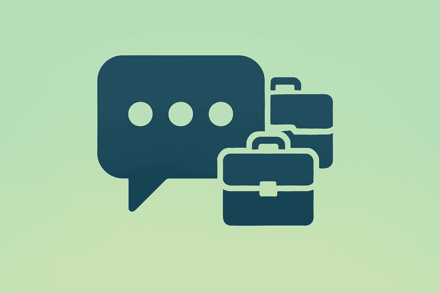 Flat vector chat bubble fused with queued briefcases to symbolize Anthropic IPO investor meetings and bank-led listing push