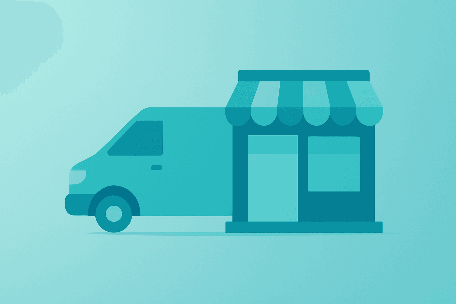 Flat vector of a delivery van merging into a storefront to reflect PDD earnings and supply-chain investment.