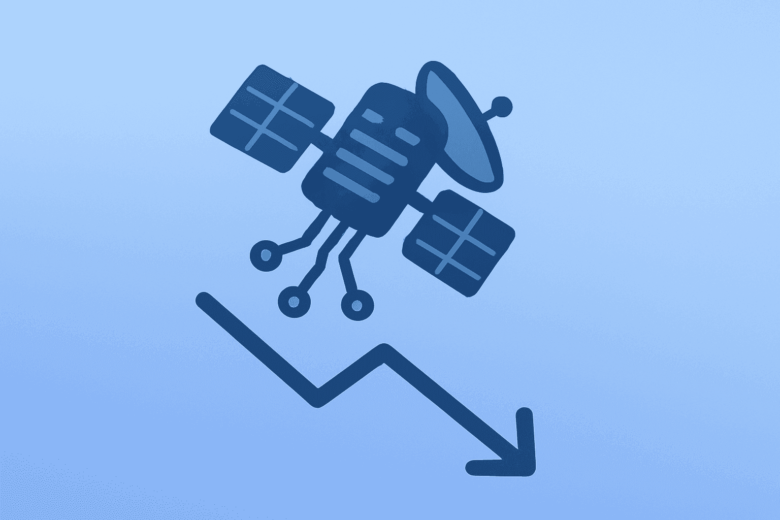 Centered flat vector of a satellite server cluster expanding circuit to symbolize SpaceX shares slump amid AI capex pressure.
